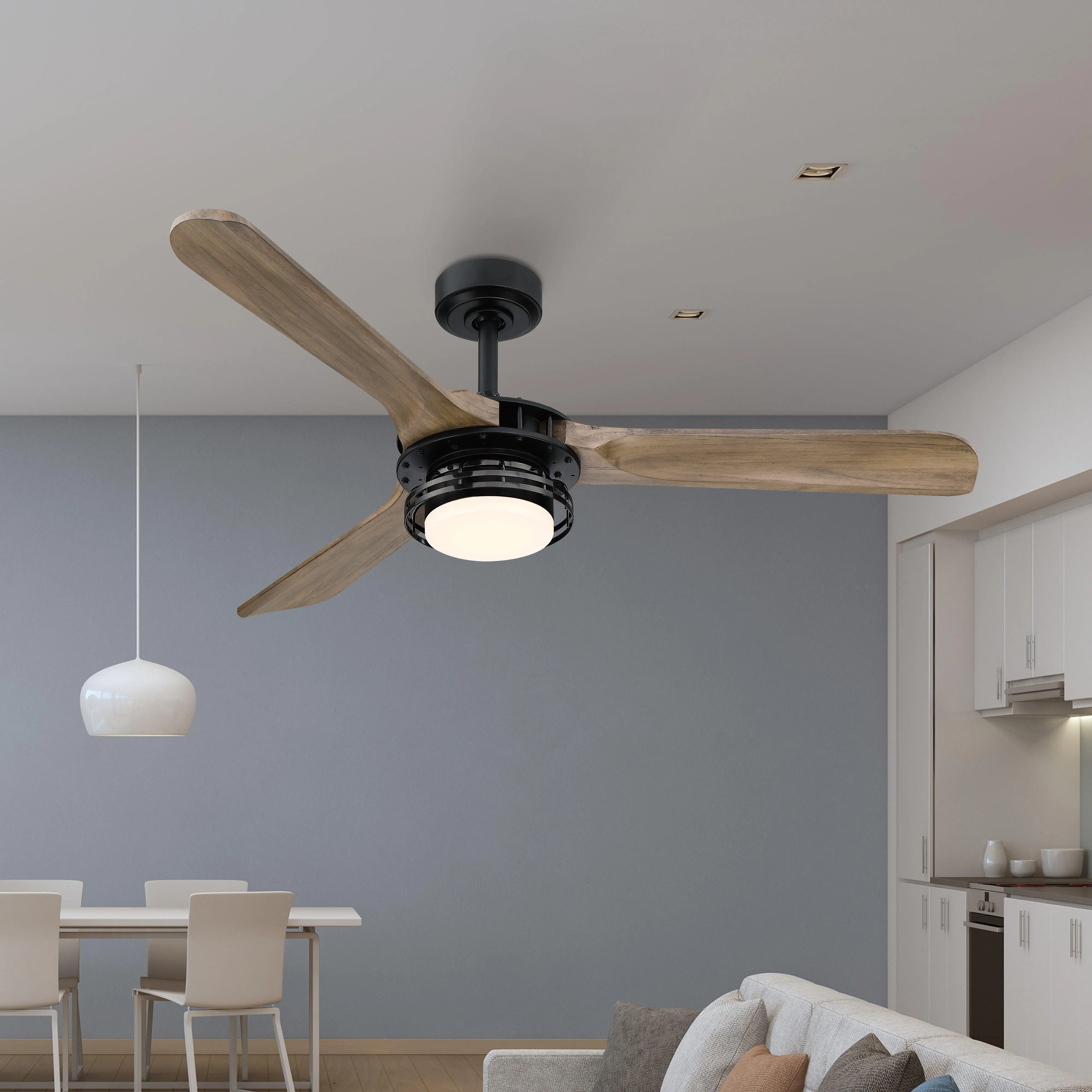 52" Aerofanture Industrial DC Motor Downrod Mount Reversible Ceiling Fan with Lighting and Remote Control