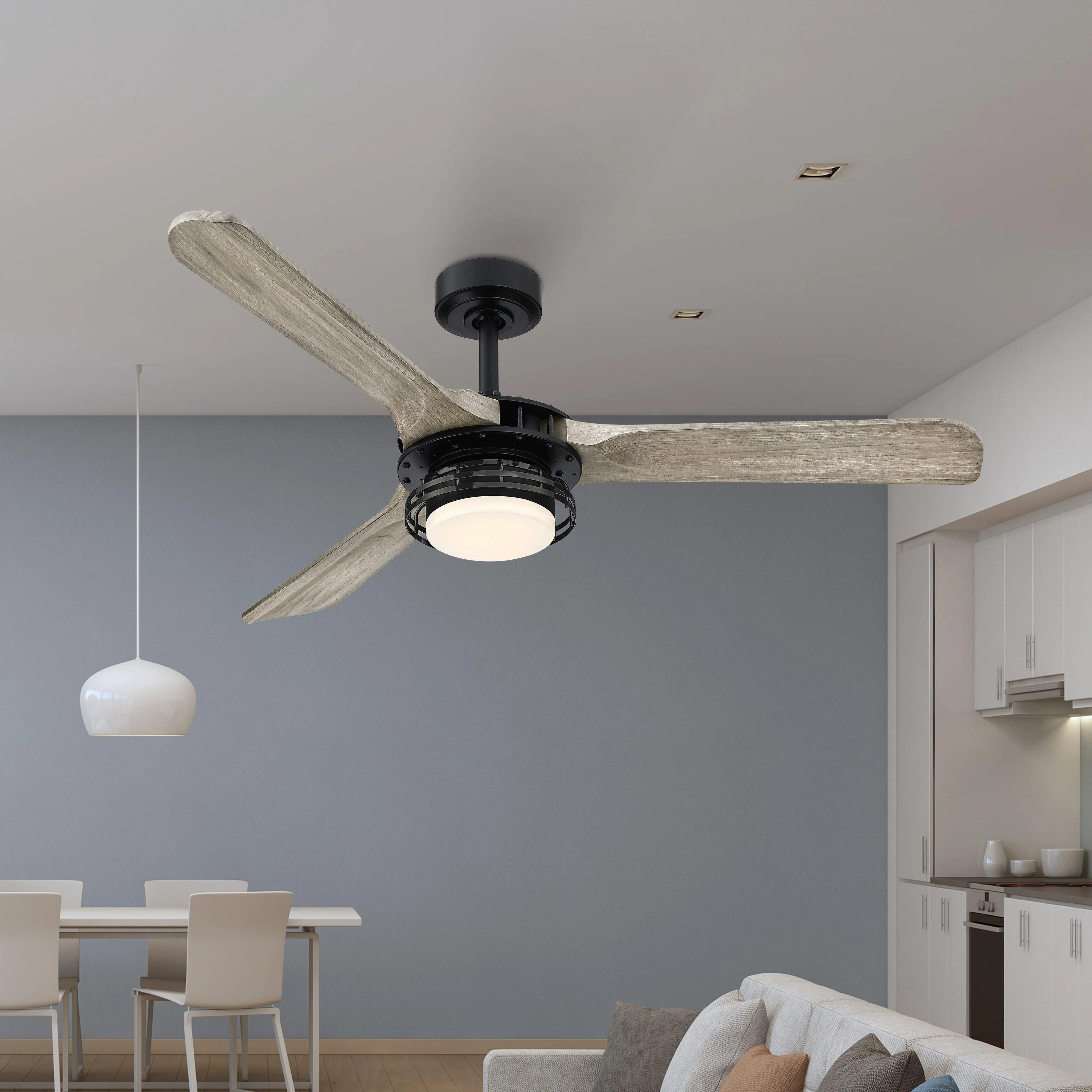 52" Aerofanture Industrial DC Motor Downrod Mount Reversible Ceiling Fan with Lighting and Remote Control