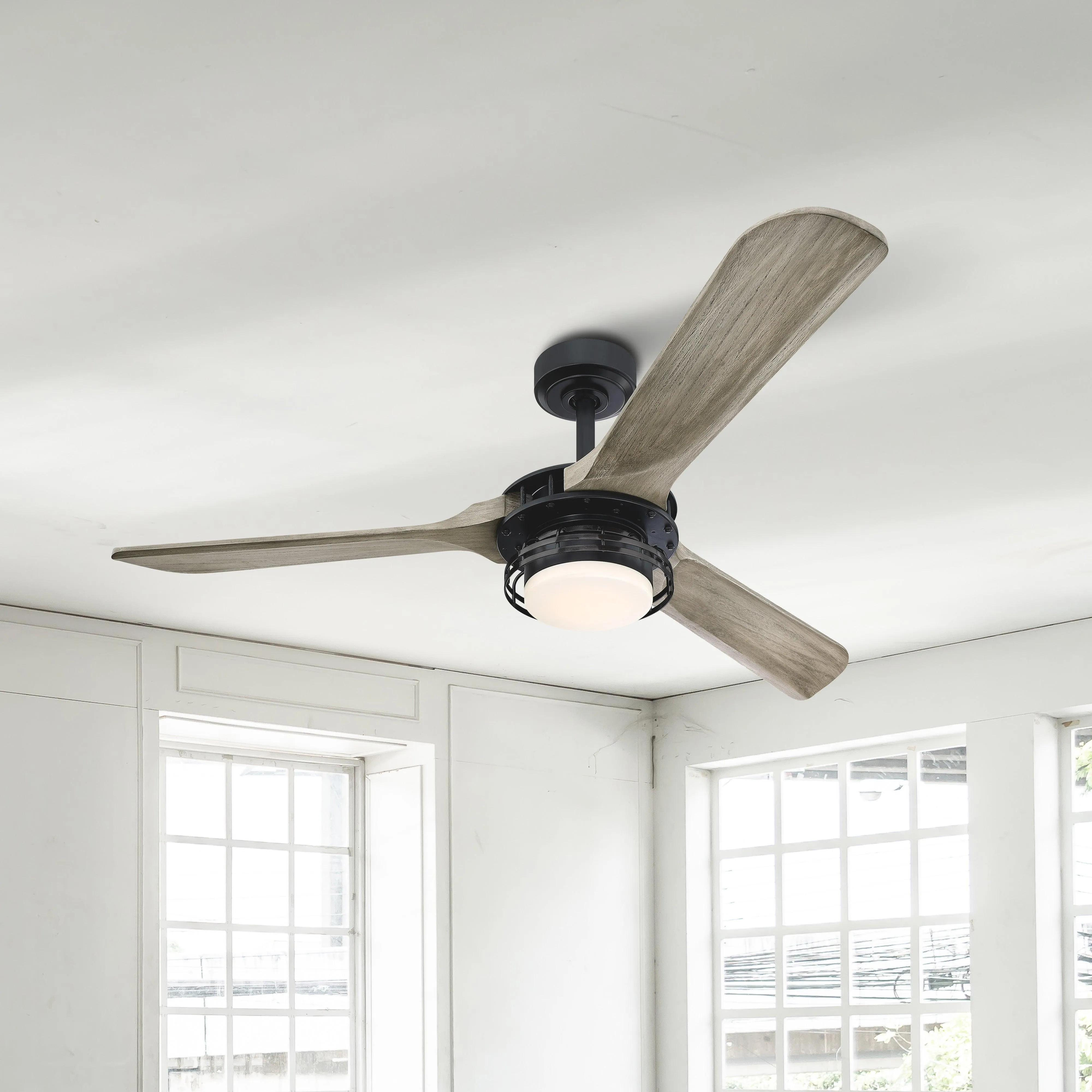 52" Aerofanture Industrial DC Motor Downrod Mount Reversible Ceiling Fan with Lighting and Remote Control