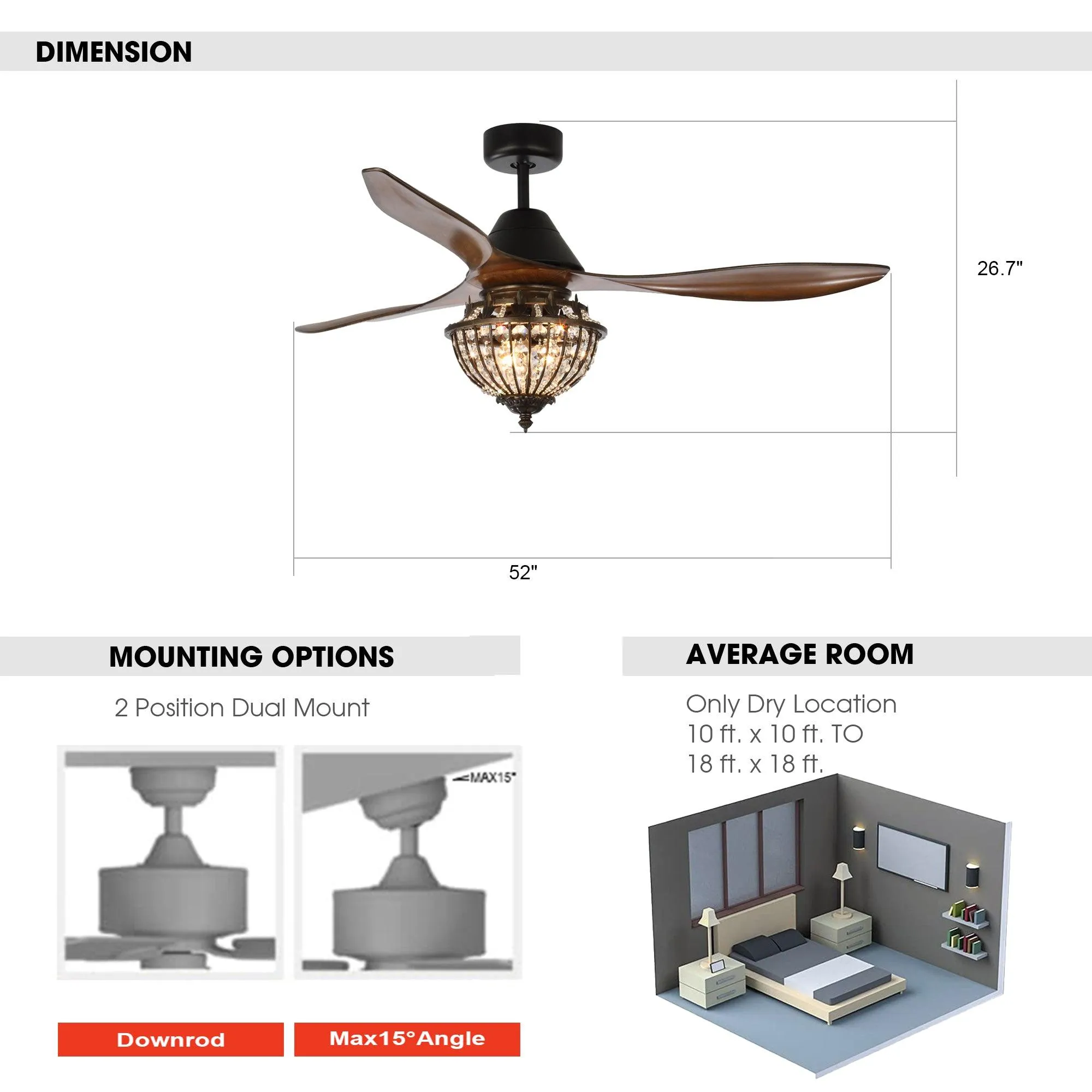 52" Vicky Modern DC Motor Downrod Mount Reversible Ceiling Fan with Lighting and Remote Control