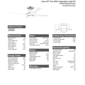 54" Cam in White/Polished Nickel w/ White Blades