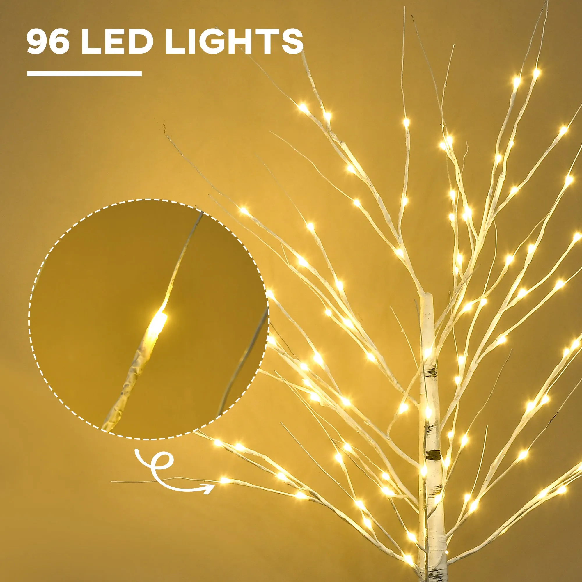 5ft Artificial White Birch Tree Light w/ 96 Warm White Pre-Lit LED Light