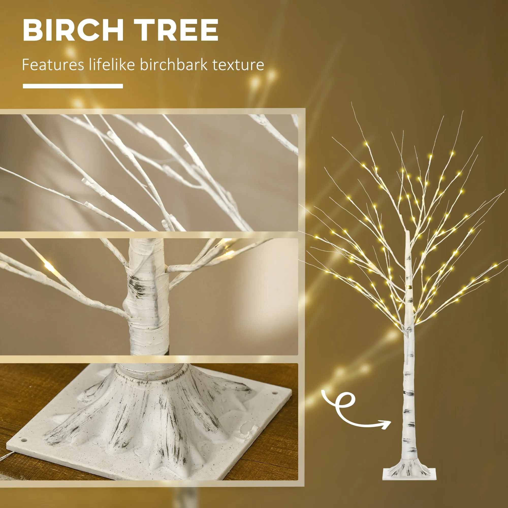 5ft Artificial White Birch Tree Light w/ 96 Warm White Pre-Lit LED Light