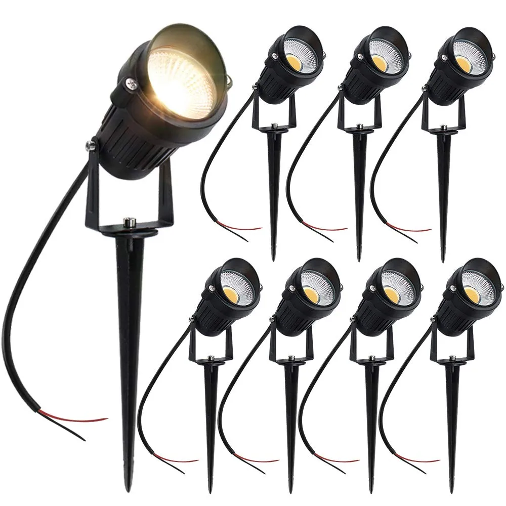 8 PACK of 5W Warm White Outdoor IP65 Ground Inserted LED Garden Light Bullet Head Black Finish