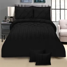 8 PC's Pintuck & Cross Pleated Duvet Set-Black