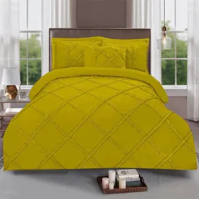 8 Pcs Ruffled Cross Pleated Duvet Set Mustard