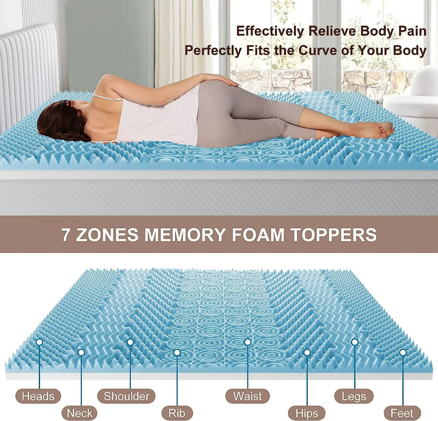 8cm Gel Memory Foam Mattress Topper, 7-Zone, Cooling - 90x190cm