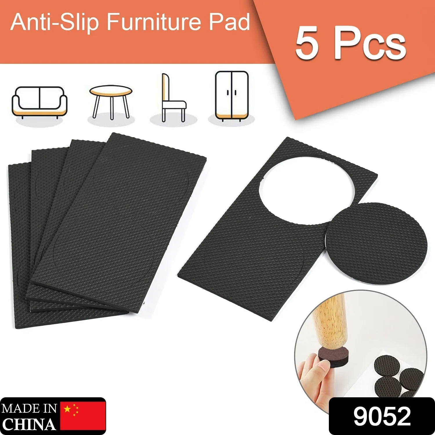 9052 Floor Protector Furniture Rubber Pads, Self Adhesive Floor Protectors Easy To Use Table Rubber Pads, Chair Rubber Pads For Home Use