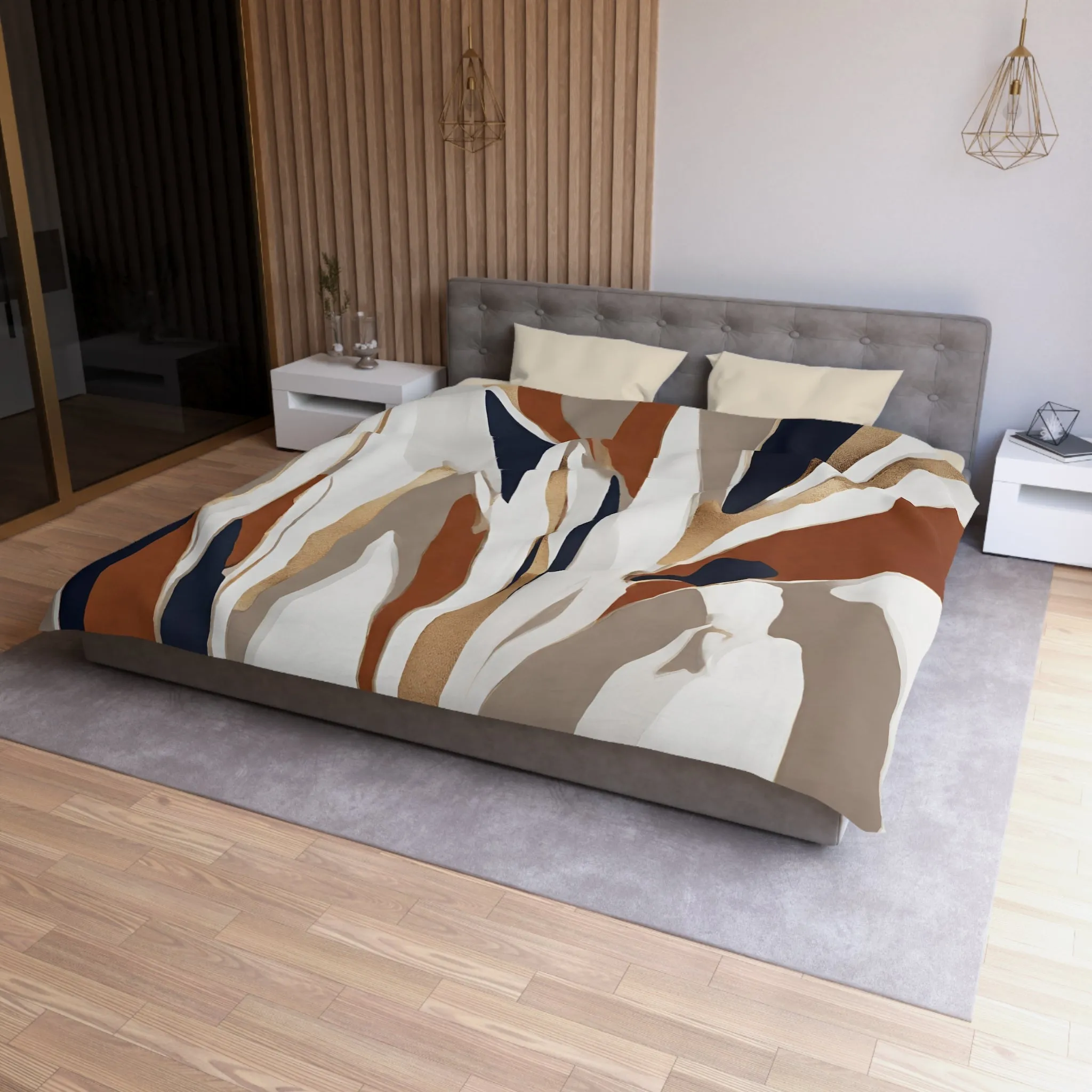 Abstract Duvet Cover | Beige Rust, Navy blue White