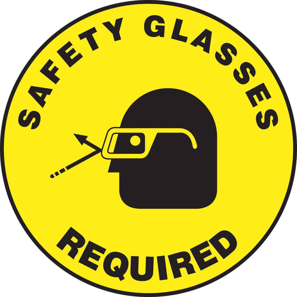 Accuform® 17" Black And Yellow Pebble Textured Adhesive Vinyl SLIP-GARD™ Floor Signs "SAFETY GLASSES REQUIRED"