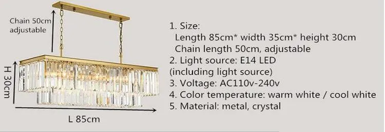 American Crystal Rectangular Chandelier -LED