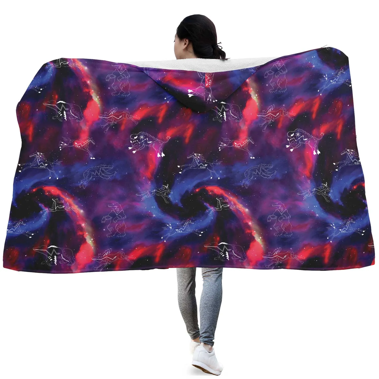 Animal Ancestors 3 Blue Pink Swirl Hooded Blanket