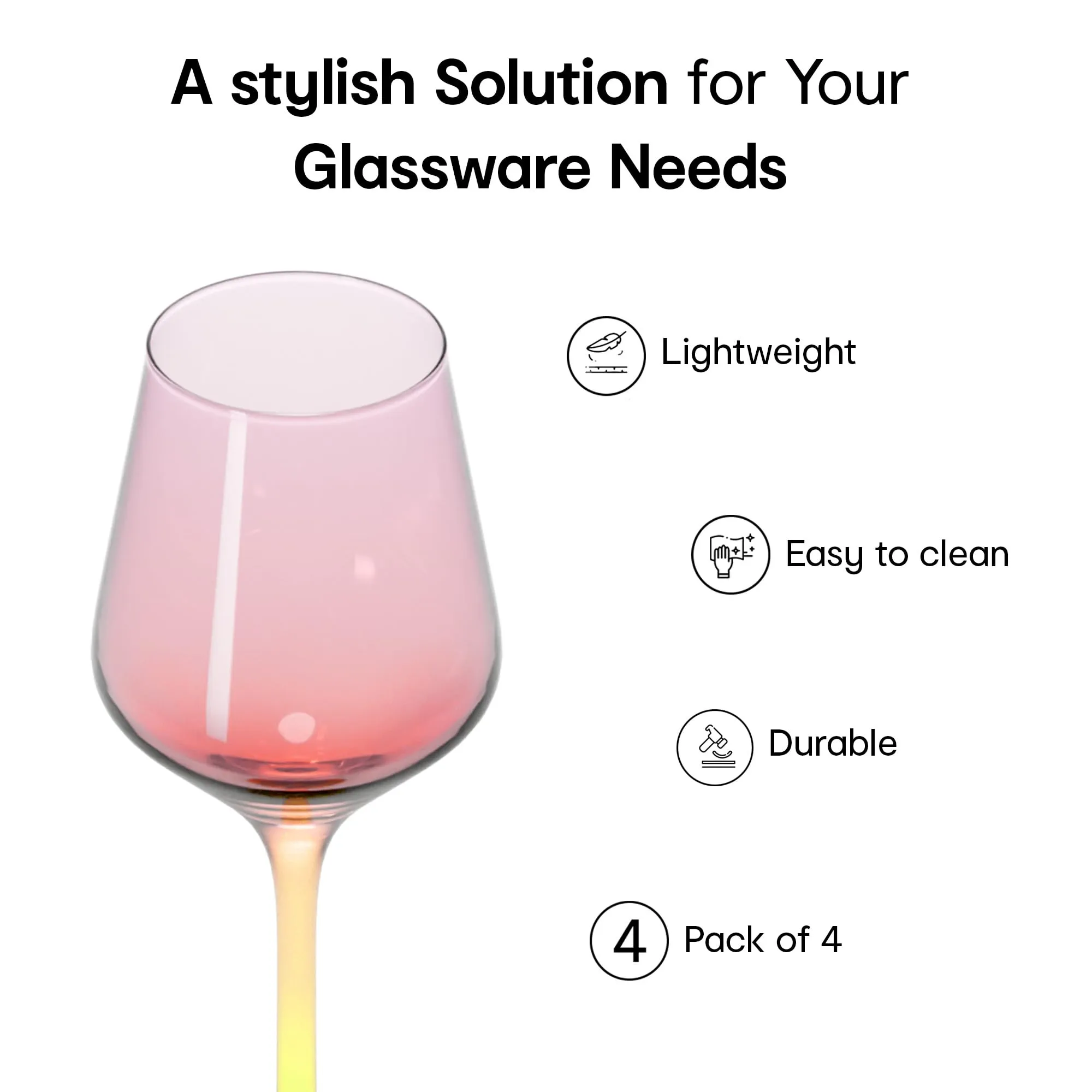 Anko Australia Dual Tone Wine Glasses Set of 4 | 500ml | Pink & Yellow Wine Glass Set For All Occassions | Bar Accessories For Home, Restaurants, Parties | Ideal Gifting Set | 100% Lead & Cadmium Free