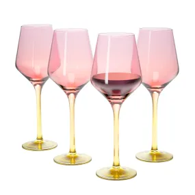 Anko Australia Dual Tone Wine Glasses Set of 4 | 500ml | Pink & Yellow Wine Glass Set For All Occassions | Bar Accessories For Home, Restaurants, Parties | Ideal Gifting Set | 100% Lead & Cadmium Free