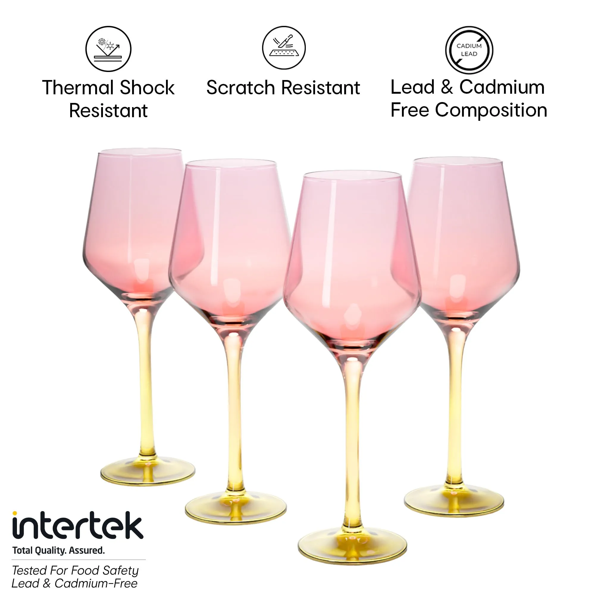 Anko Australia Dual Tone Wine Glasses Set of 4 | 500ml | Pink & Yellow Wine Glass Set For All Occassions | Bar Accessories For Home, Restaurants, Parties | Ideal Gifting Set | 100% Lead & Cadmium Free