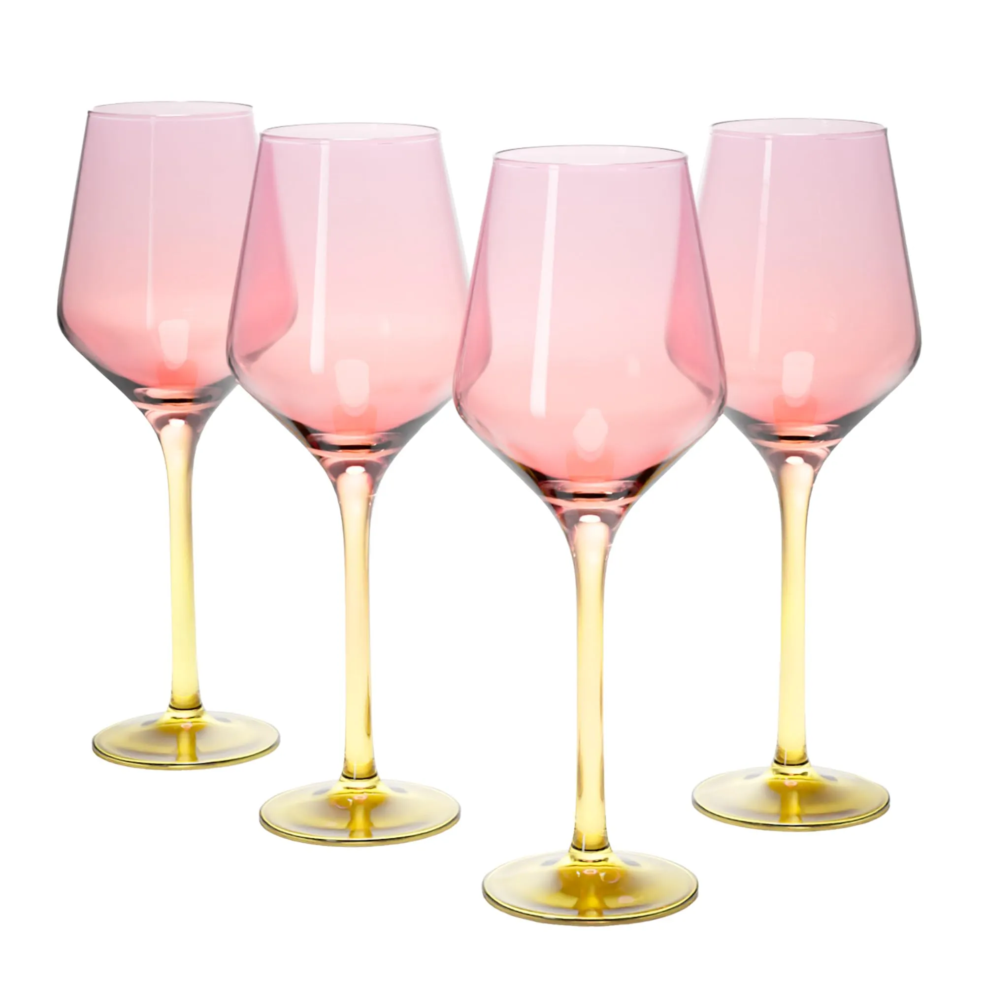 Anko Australia Dual Tone Wine Glasses Set of 4 | 500ml | Pink & Yellow Wine Glass Set For All Occassions | Bar Accessories For Home, Restaurants, Parties | Ideal Gifting Set | 100% Lead & Cadmium Free