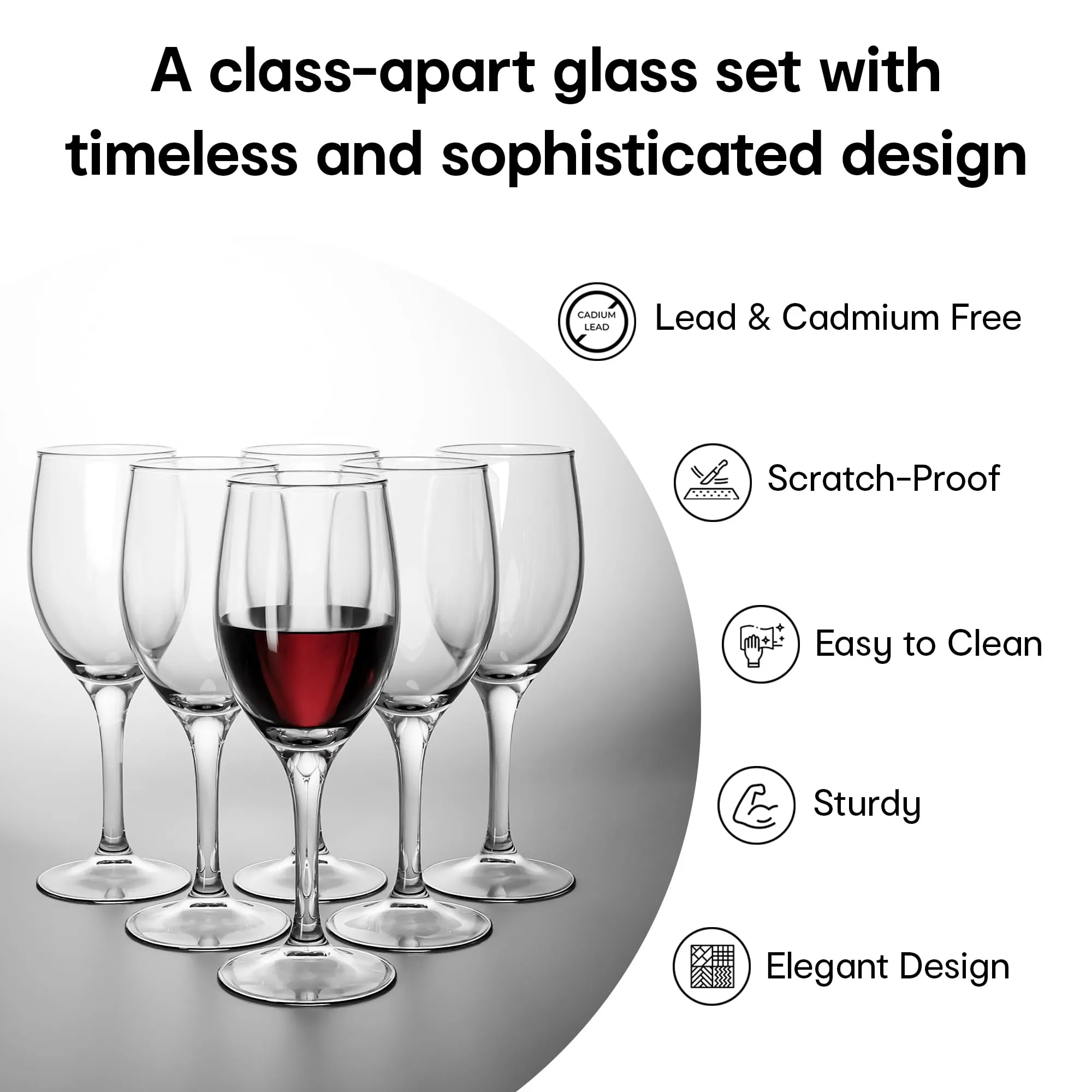 Anko Australia Wine Glasses Set of 6 | 250ml | Dishwasher Safe Wine Glass Set for All Occassions | Bar Accessories for Home, Restaurants, Parties | Ideal Gifting Set | 100% Lead & Cadmium Free