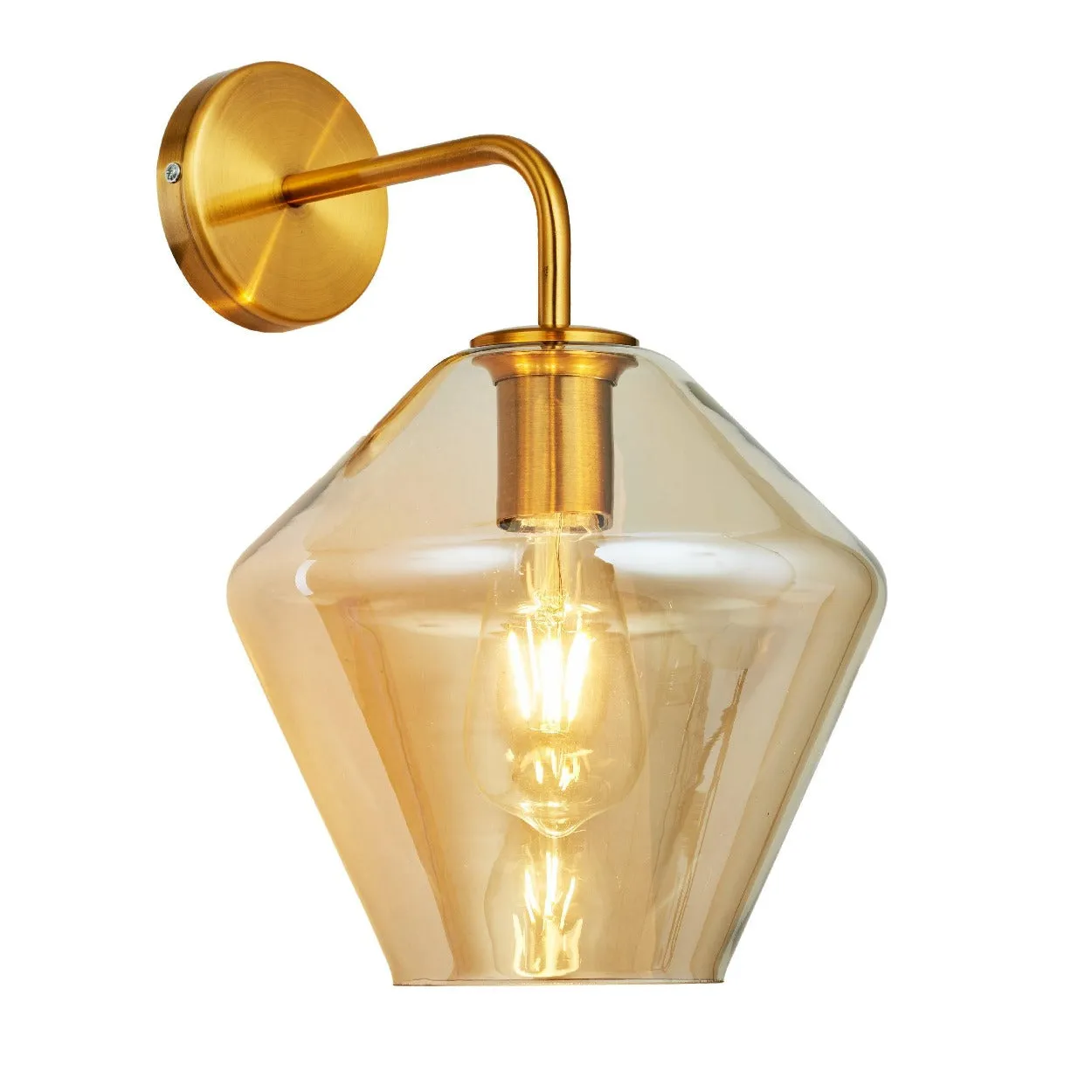 ANKUR PEAR WALL LIGHT WITH AMBER/COGNAC GLASS AND ANTIQUE BRASS FINISH