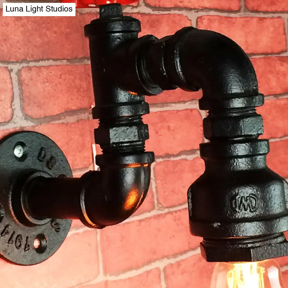 Antique 1-Light Restaurant Wall Mount Light with Decorative Valve - Plumbing Pipe Iron Wall Lighting