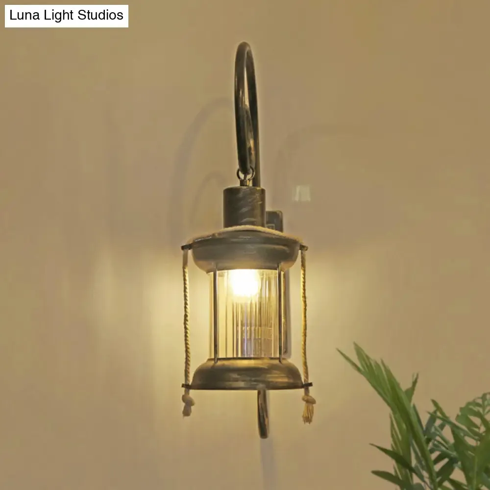 Antique Bronze Wall Mount Lantern with Curvy Arm - Vintage 1 Light Wall Lighting