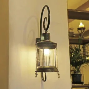 Antique Bronze Wall Mount Lantern with Curvy Arm - Vintage 1 Light Wall Lighting