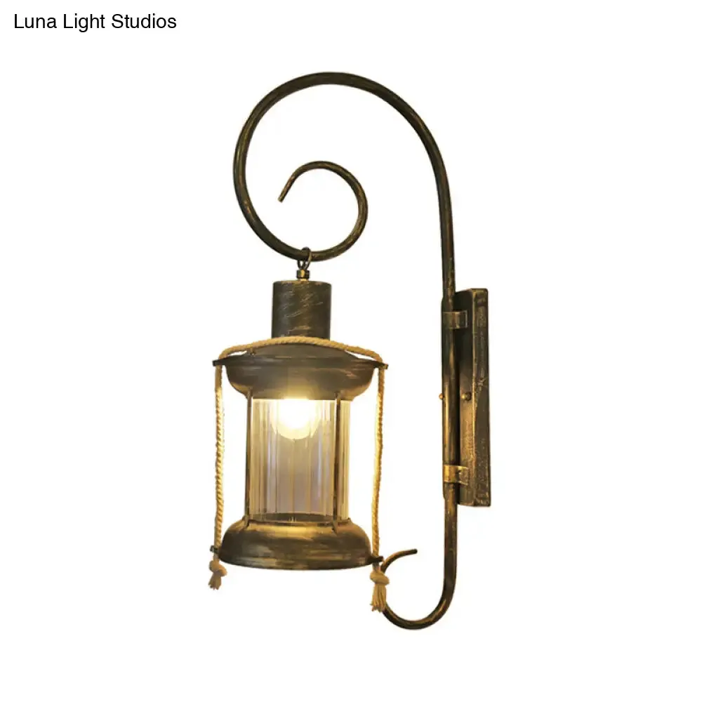 Antique Bronze Wall Mount Lantern with Curvy Arm - Vintage 1 Light Wall Lighting