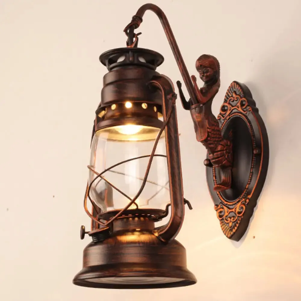 Antique Style Single-Bulb Oil Lantern Sconce: Clear Glass Wall Mount Light for Aisles