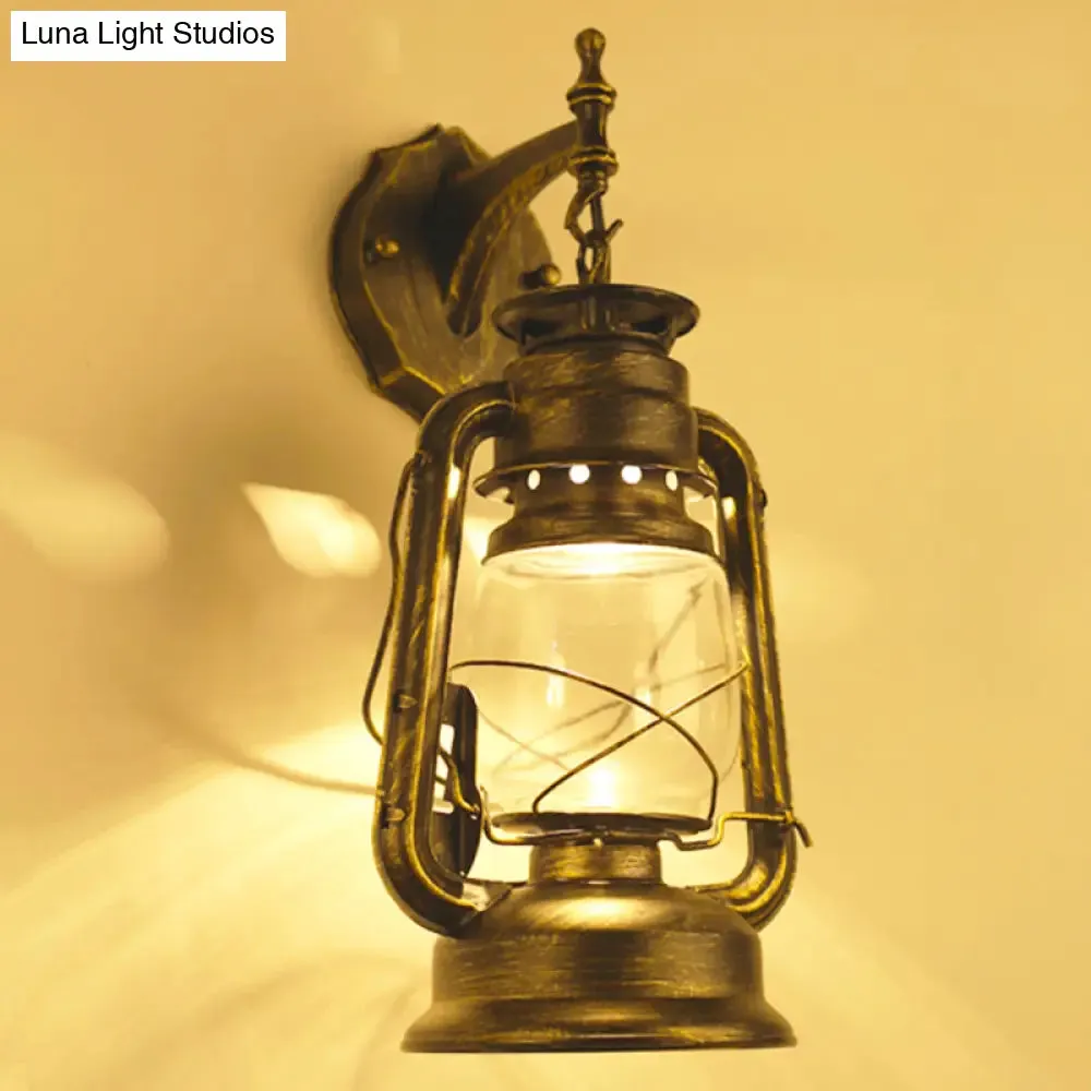 Antique Style Single-Bulb Oil Lantern Sconce: Clear Glass Wall Mount Light for Aisles