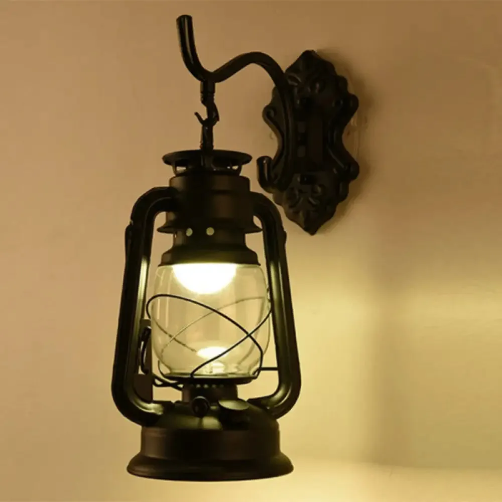 Antique Style Single-Bulb Oil Lantern Sconce: Clear Glass Wall Mount Light for Aisles