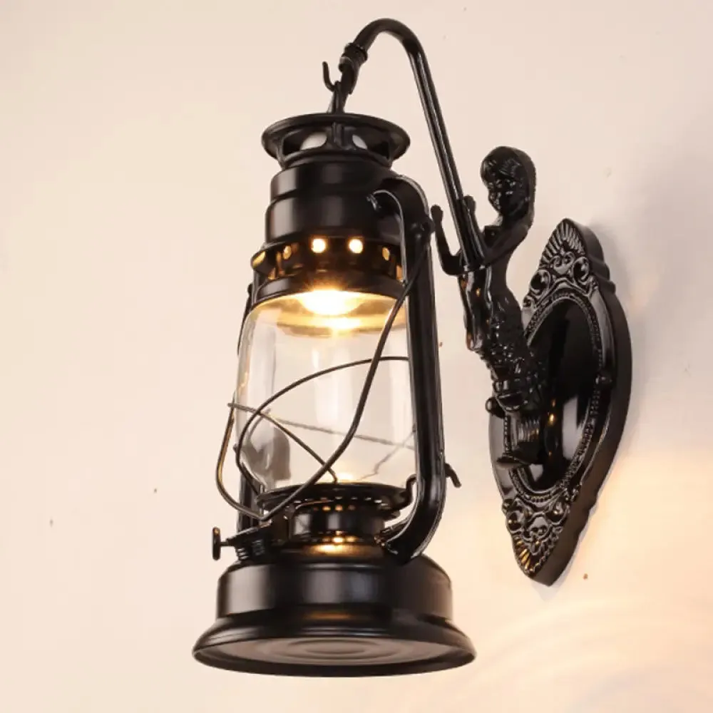 Antique Style Single-Bulb Oil Lantern Sconce: Clear Glass Wall Mount Light for Aisles