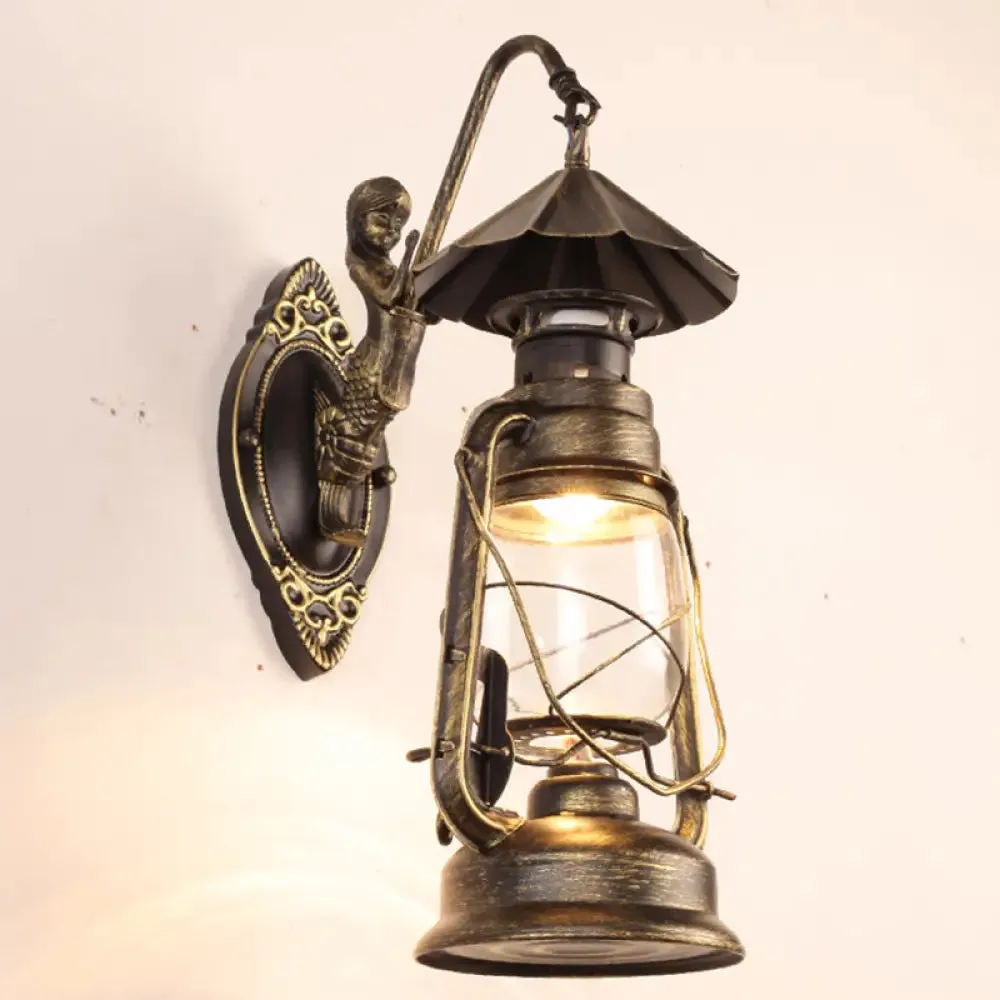 Antique Style Single-Bulb Oil Lantern Sconce: Clear Glass Wall Mount Light for Aisles