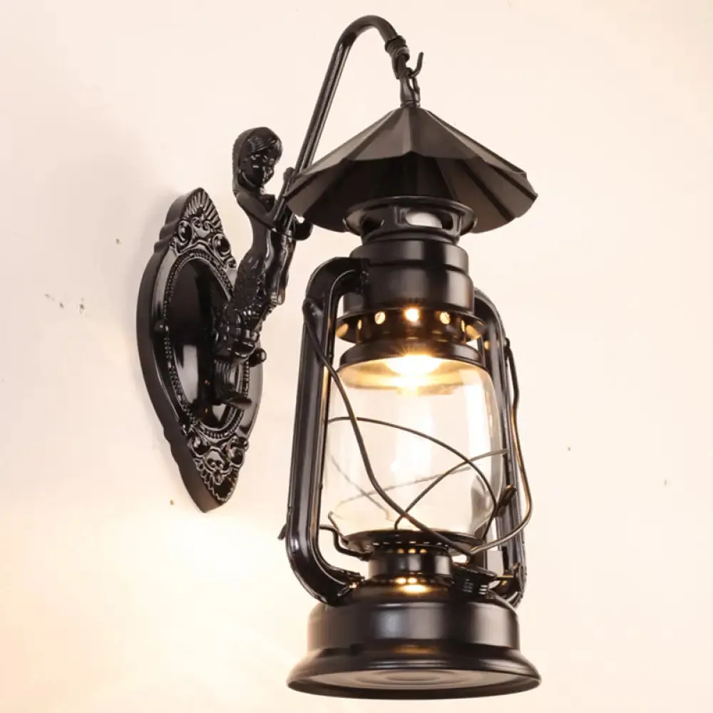 Antique Style Single-Bulb Oil Lantern Sconce: Clear Glass Wall Mount Light for Aisles