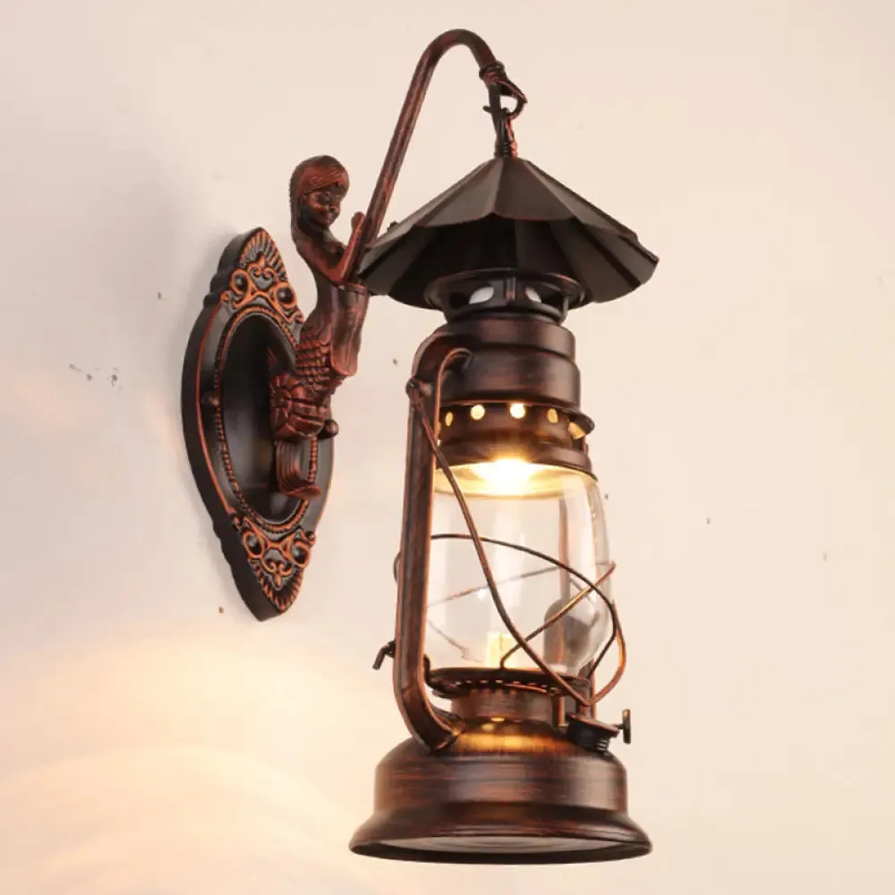 Antique Style Single-Bulb Oil Lantern Sconce: Clear Glass Wall Mount Light for Aisles