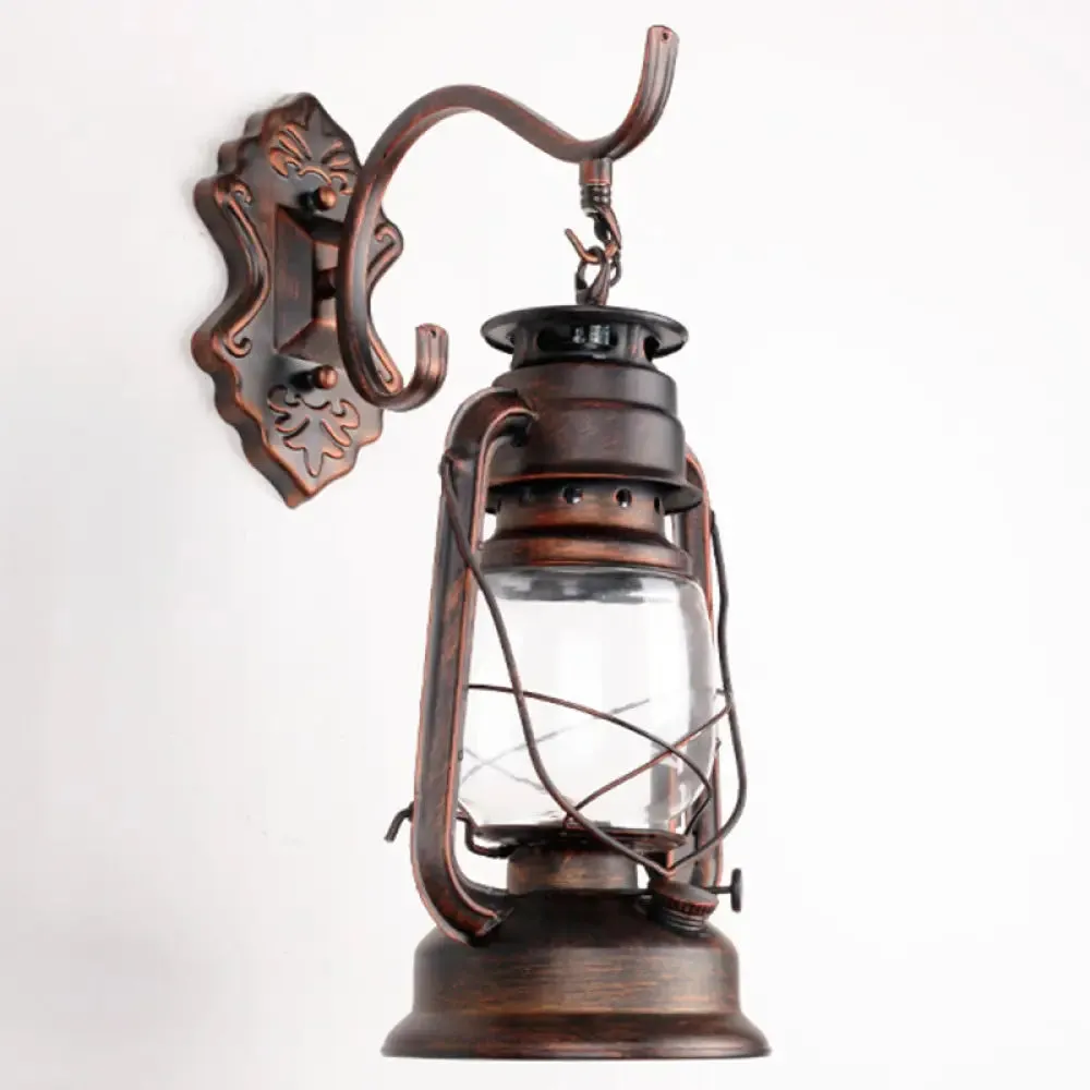 Antique Style Single-Bulb Oil Lantern Sconce: Clear Glass Wall Mount Light for Aisles