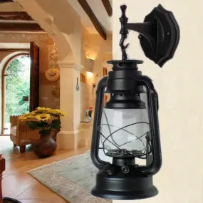 Antique Style Single-Bulb Oil Lantern Sconce: Clear Glass Wall Mount Light for Aisles