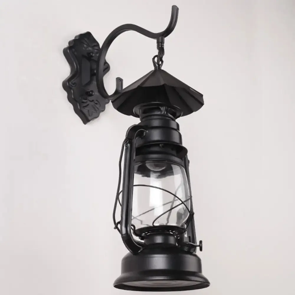 Antique Style Single-Bulb Oil Lantern Sconce: Clear Glass Wall Mount Light for Aisles