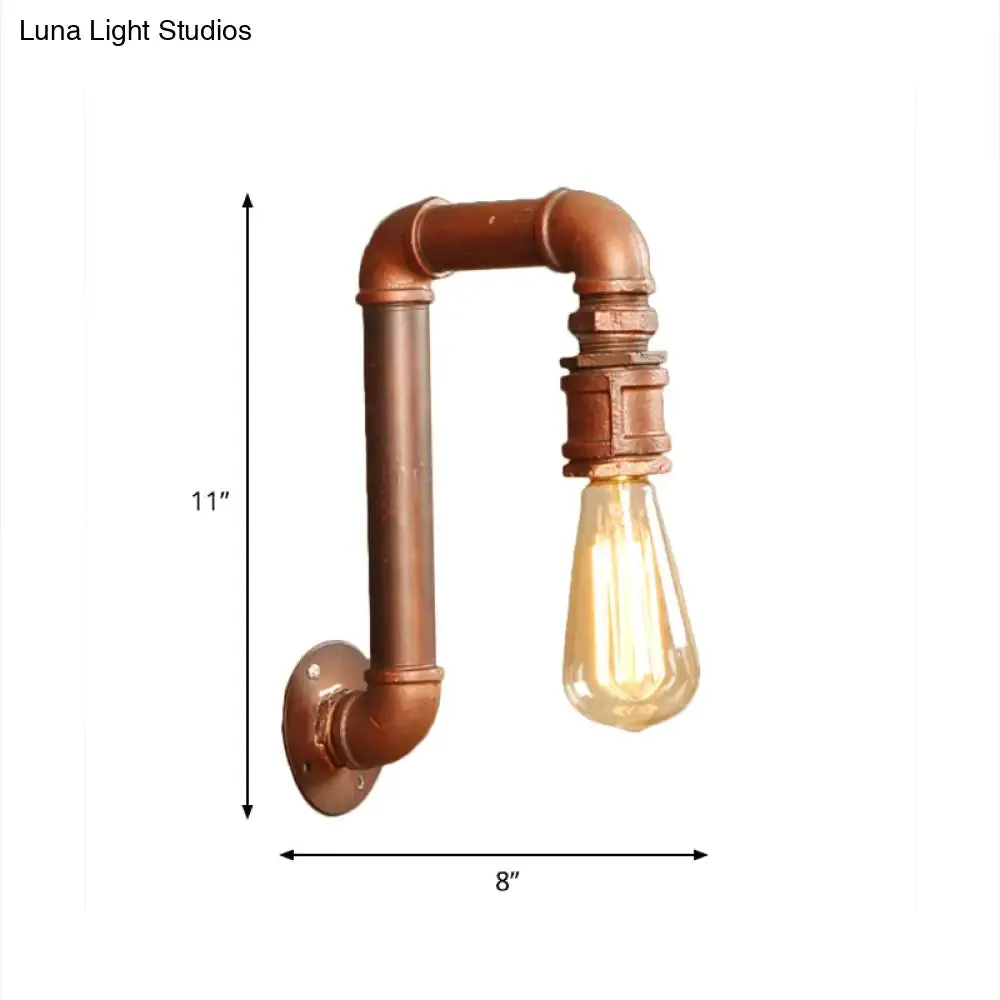 Antiqued Metal Coffee Bare Bulb Wall Sconce with Right Angle Pipe Arm