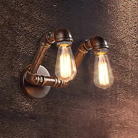 Antiqued Metal Rust Finish Wall Mount Lamp - Vintage Style 2-Light Wall Sconce for Coffee House