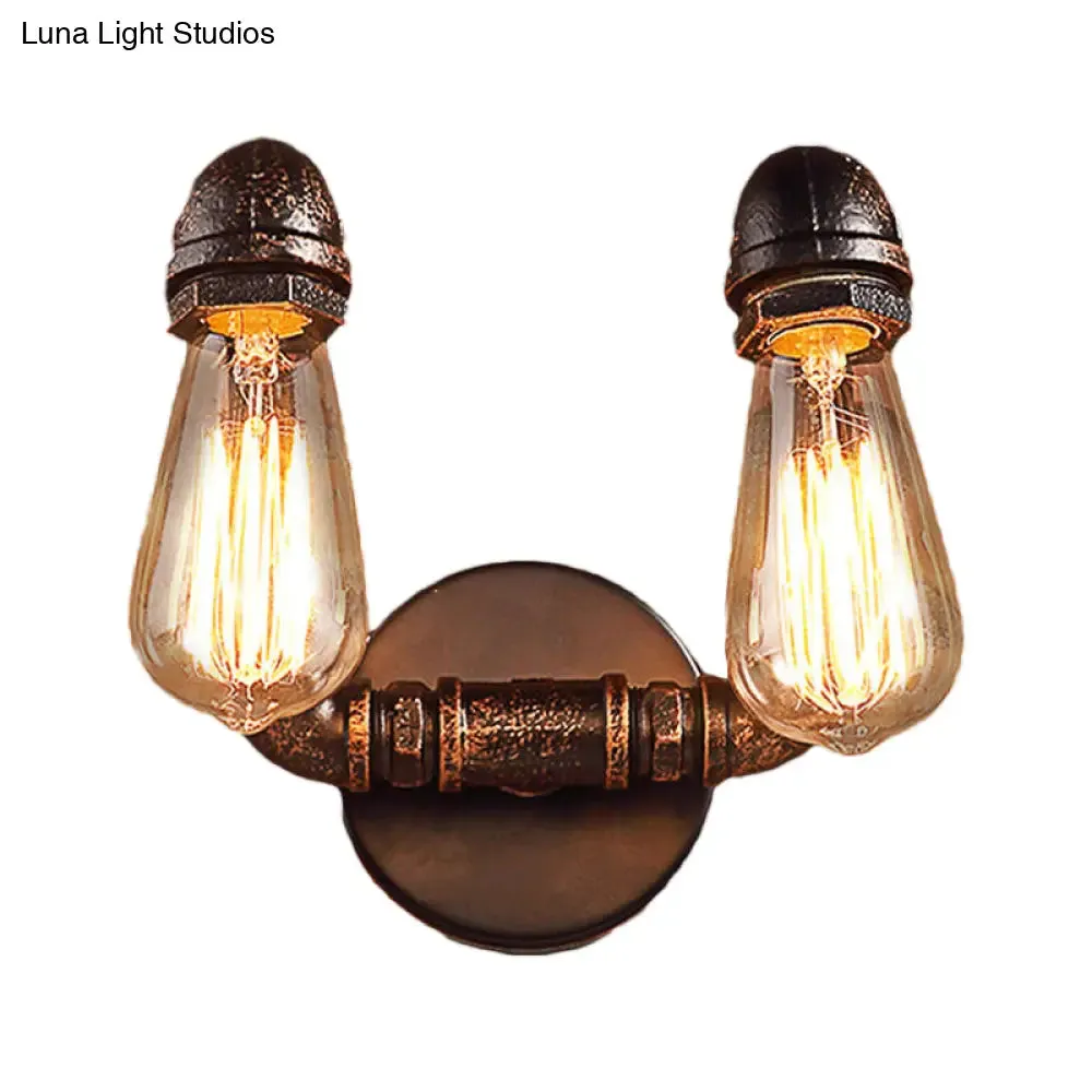 Antiqued Metal Rust Finish Wall Mount Lamp - Vintage Style 2-Light Wall Sconce for Coffee House