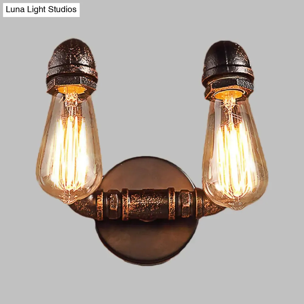 Antiqued Metal Rust Finish Wall Mount Lamp - Vintage Style 2-Light Wall Sconce for Coffee House