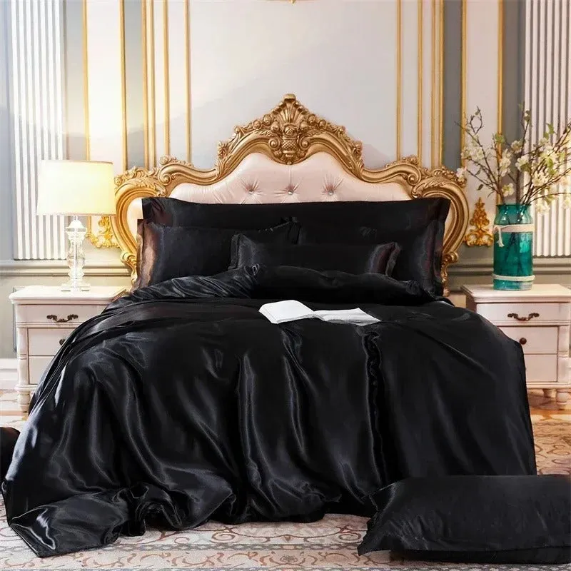 Anyhouz Beddings Black AU Single Size 3 Pcs High End Satin Smooth Duvet Cover Set Luxury Polyester Silky Soft Cozy Bedding Set