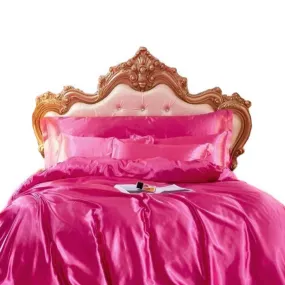 Anyhouz Beddings Hot Pink US Full Size 3 Pcs High End Satin Smooth Duvet Cover Set Luxury Polyester Silky Soft Cozy Bedding Set