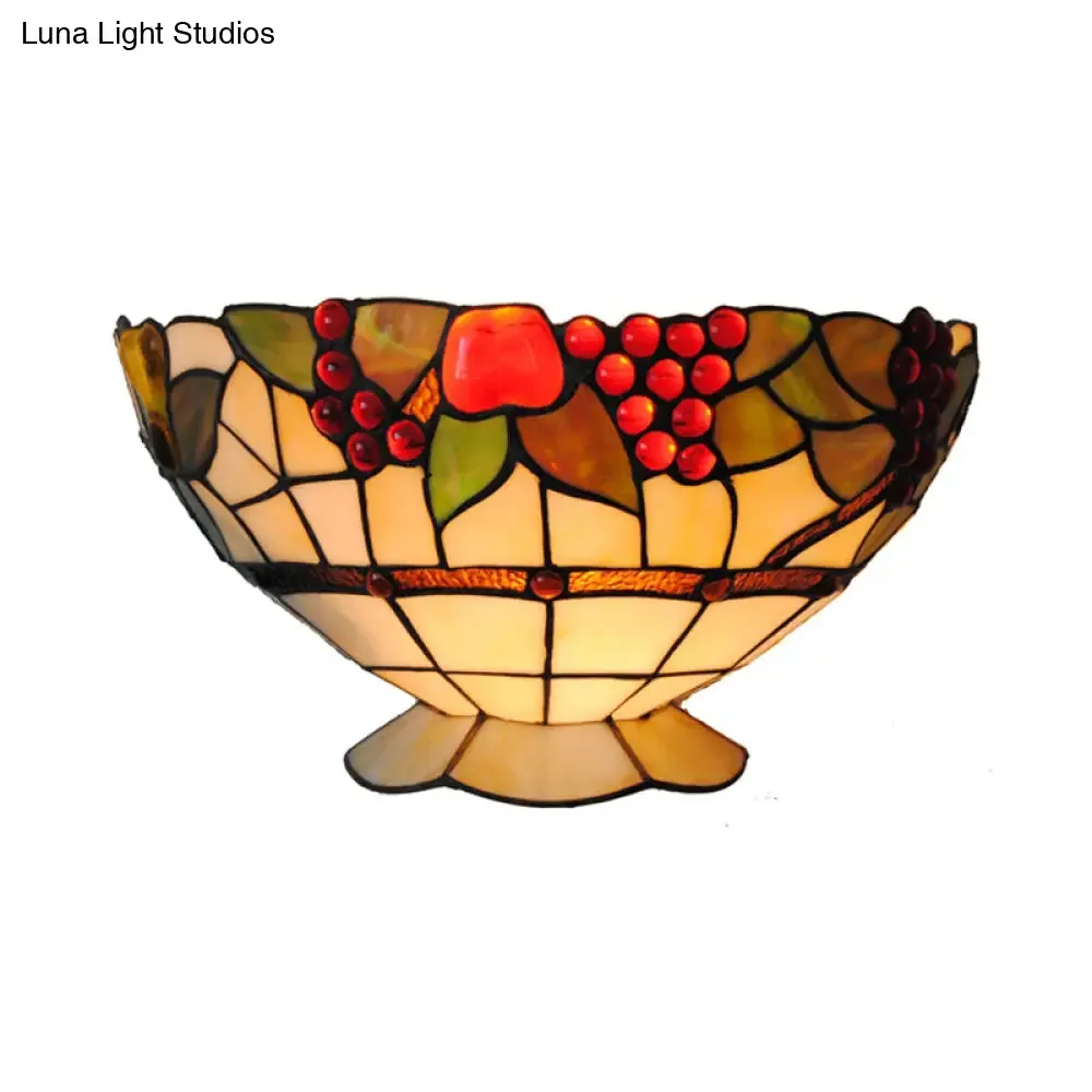 Art Deco Fruit Pattern Stained Glass Wall Sconce with Bowl Design