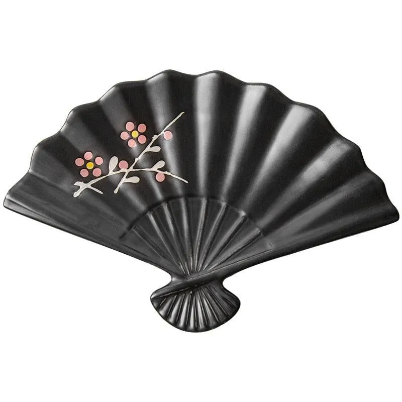 Artistic Japanese Fan-Shaped Ceramic Serving Plate - Sophisticated Tableware for Fine Dining