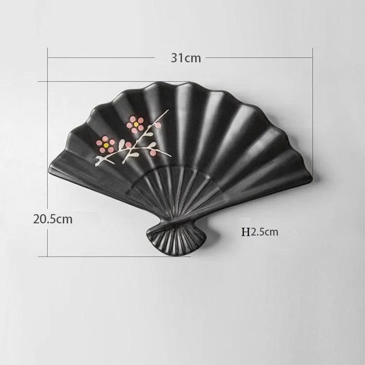 Artistic Japanese Fan-Shaped Ceramic Serving Plate - Sophisticated Tableware for Fine Dining