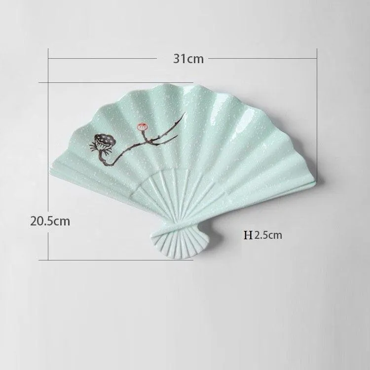 Artistic Japanese Fan-Shaped Ceramic Serving Plate - Sophisticated Tableware for Fine Dining