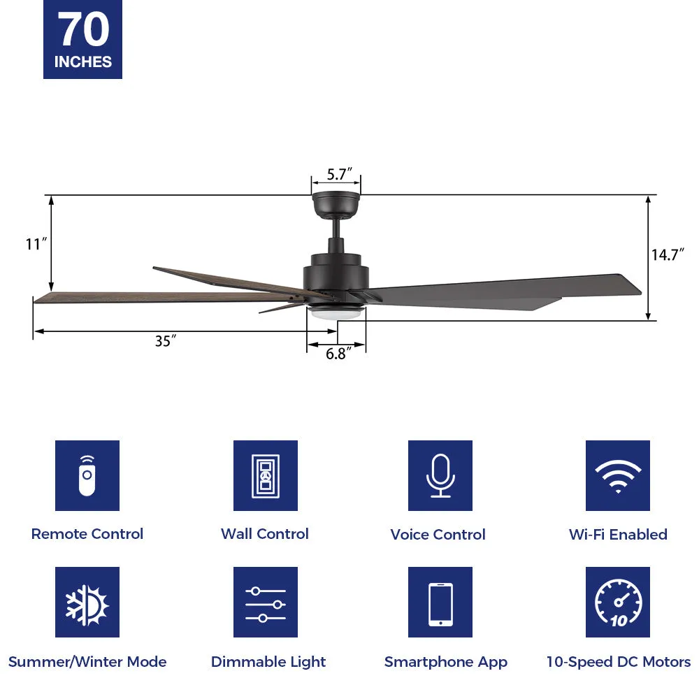 Aspen Smart Ceiling Fan with LED Light Remote Outdoor/Indoor 70"