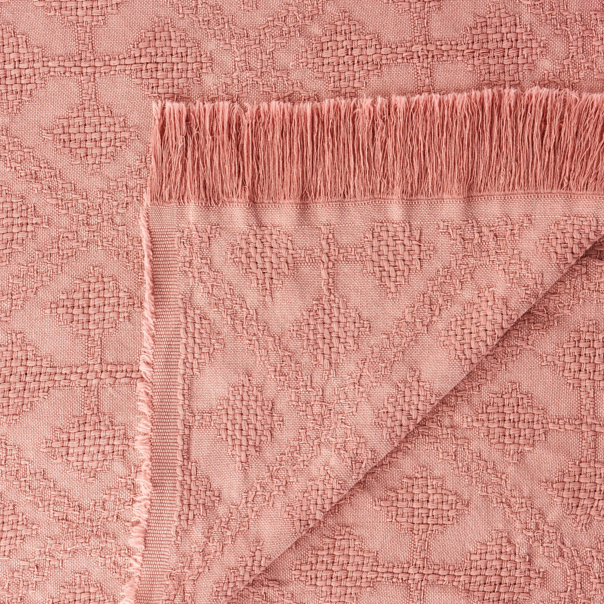 Avery Contemporary Cotton Throw Blanket with Fringes, Dusty Pink