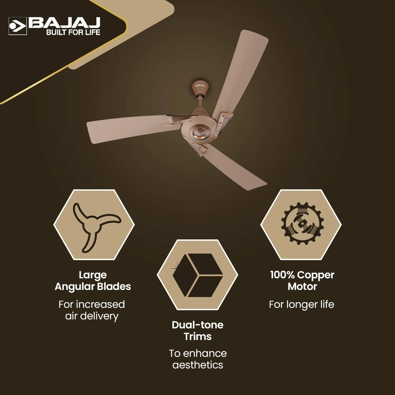 Bajaj Euro Prime EE 1200mm Brown & Bronze Ceiling Fan