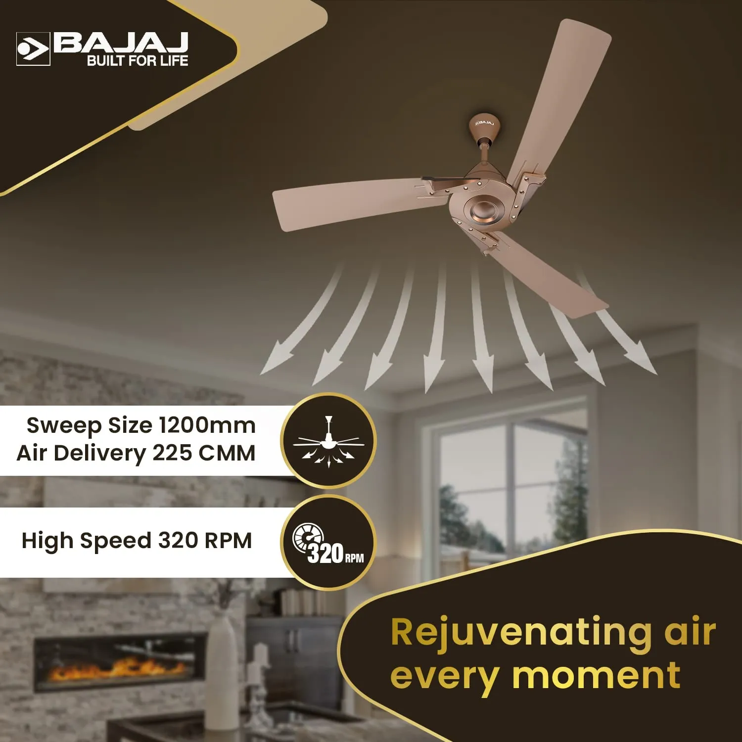 Bajaj Euro Prime EE 1200mm Brown & Bronze Ceiling Fan